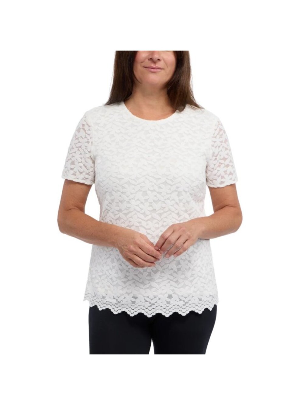 Teddi Rose Womens White Lace Short Sleeve Top Size L